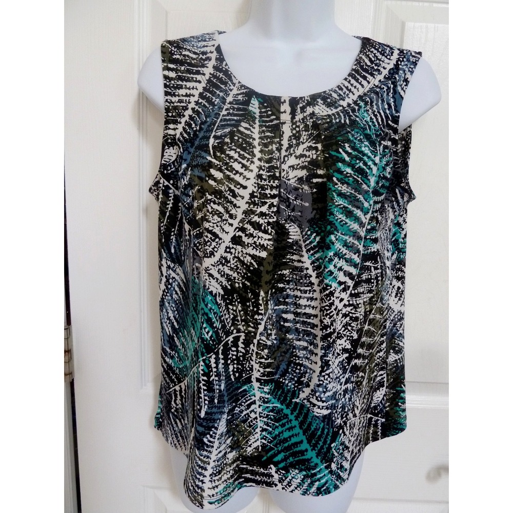 Jones Studio Separates Blouse Womens Small Sleeveless Abstract Print Teal Black